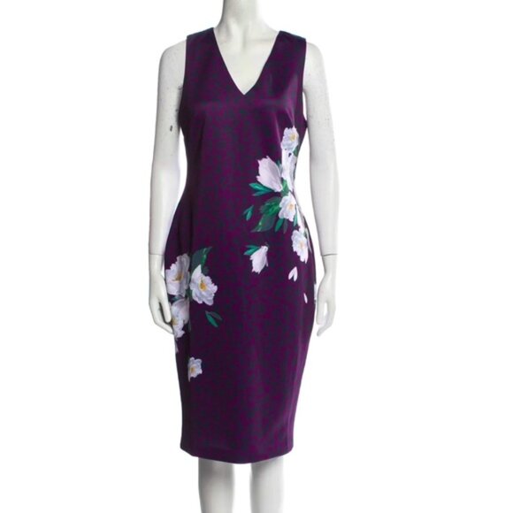 Ted Baker sheath dress purple with flowers - Picture 1 of 5